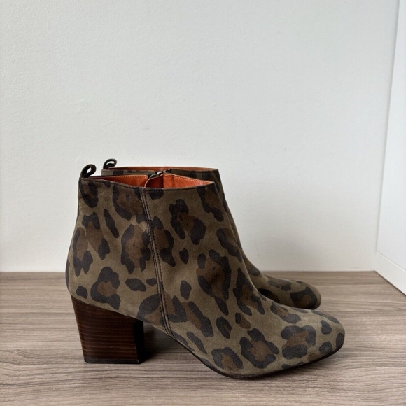 Penelope Chilvers Boots Havana Khaki Leopard Suede Zipped Ankle Boots 41 / 11 US - Picture 5 of 9